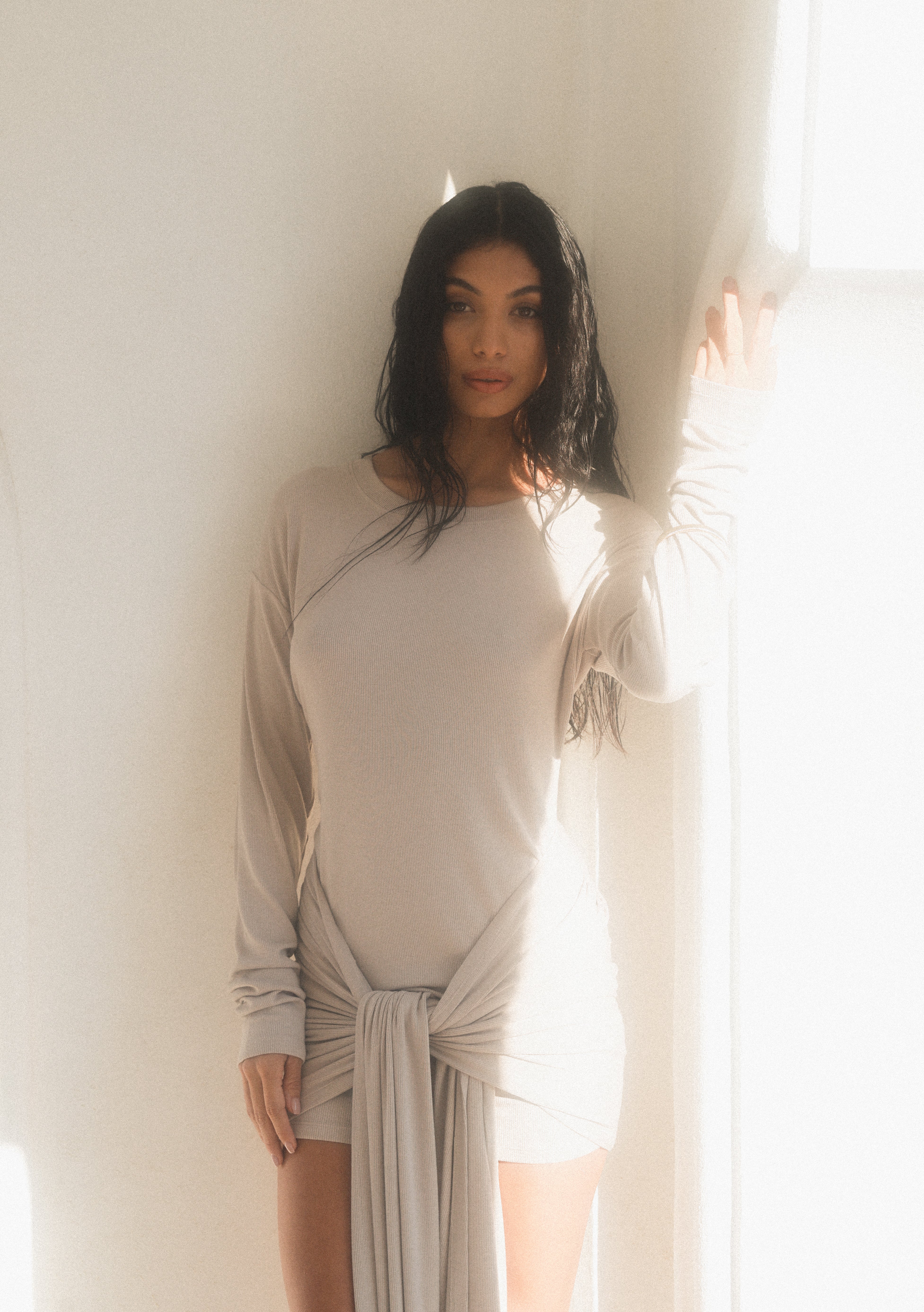 Alaa Ribbed Knit Dress with Scarf - Soft Rayon - RFND Alaa Ribbed Knit Dress with Scarf - Soft Rayon - RFND